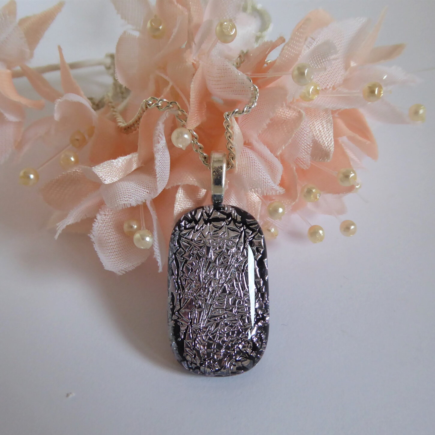 Silver fused glass pendant