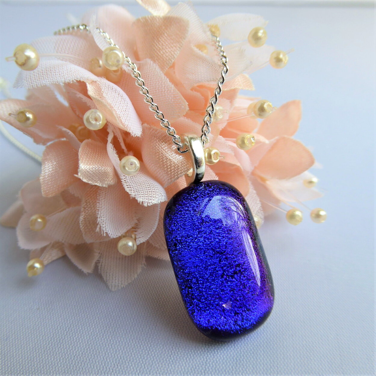 Bright blue fused glass pendant