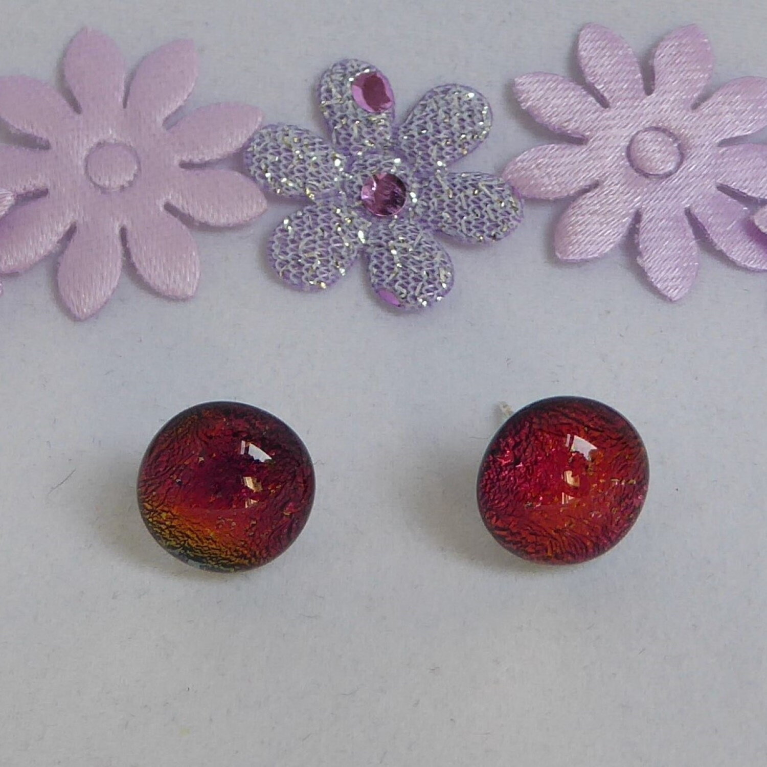Deep red fused glass studs