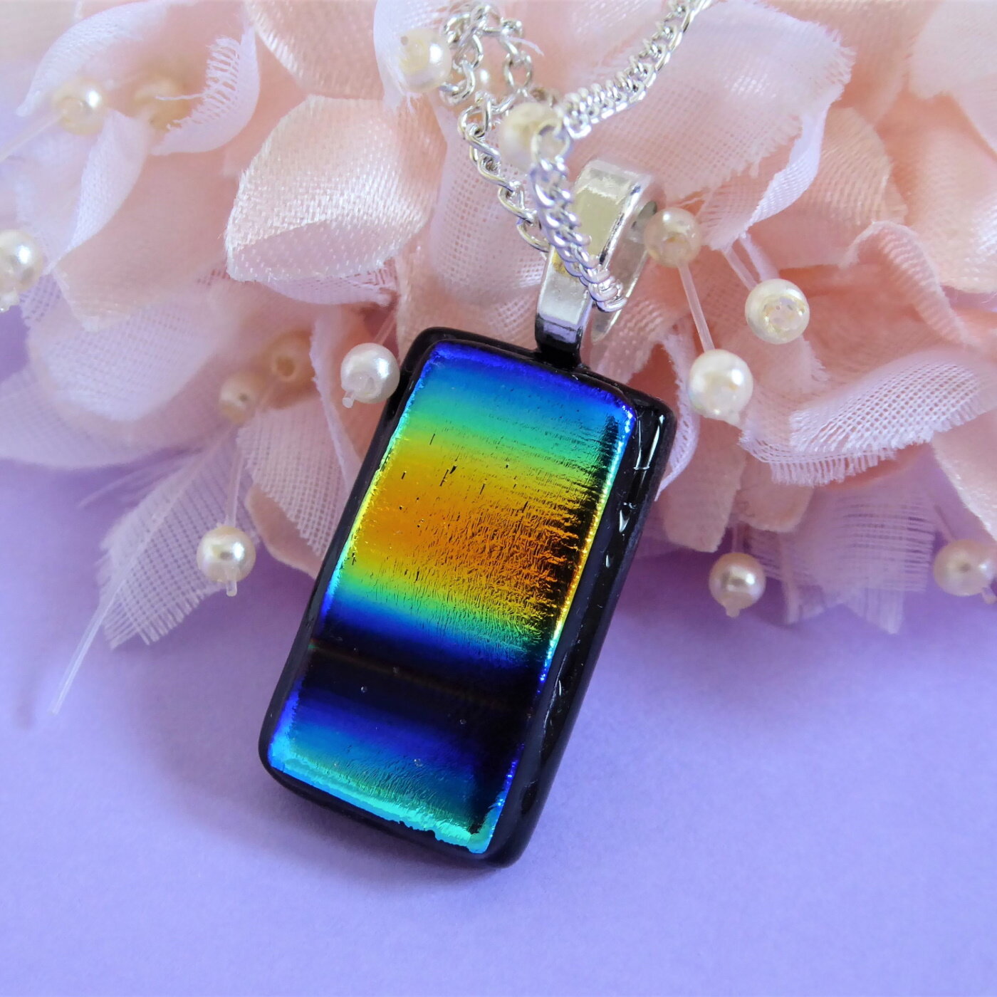 Rainbow striped fused glass pendant