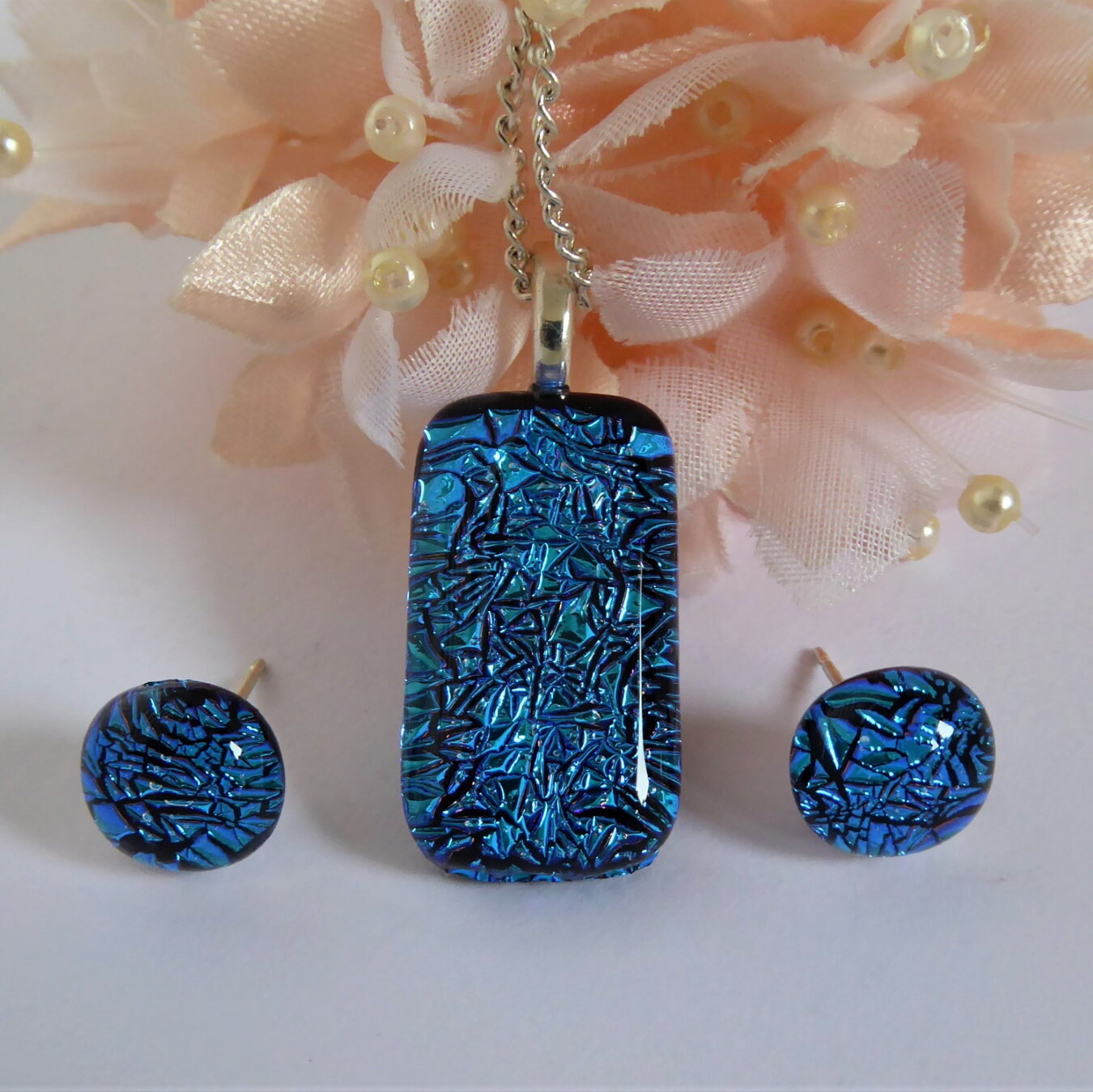 Turquoise prismatic glass jewellery