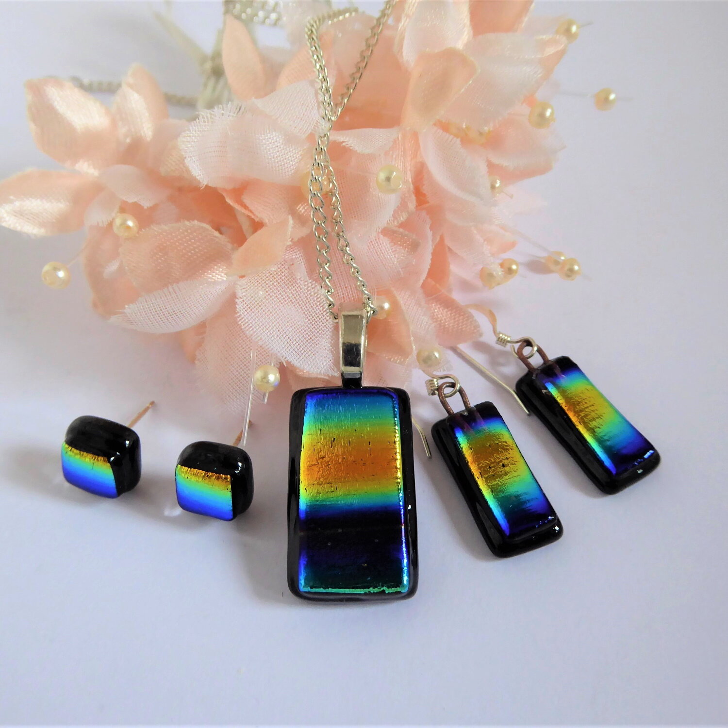 Rainbow Stripe fused glass jewellery