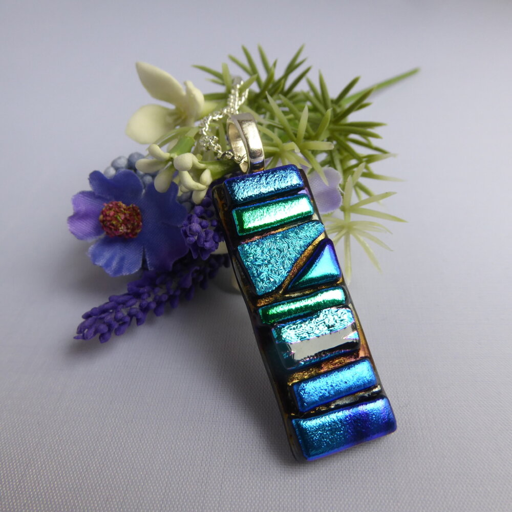 Blue-green mosaic pendant on sale in my Etsy shop