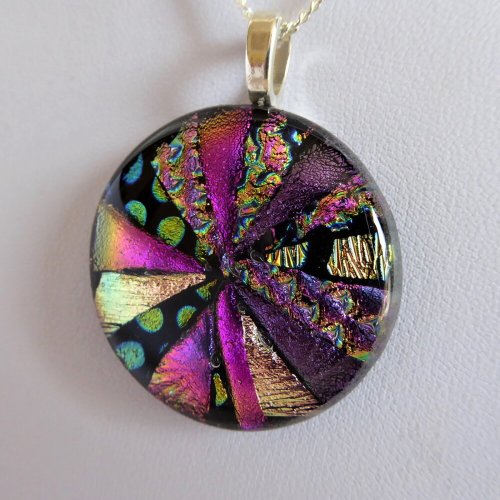 Pink and purple Pinwheel Pendant on sale in my Etsy shop