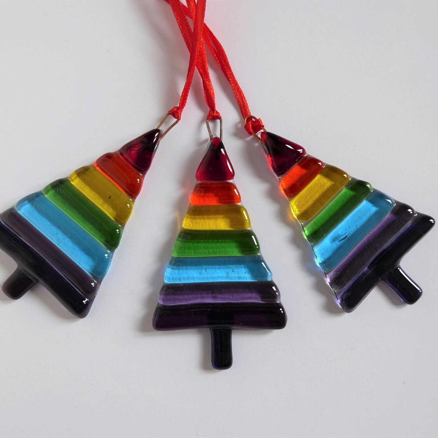  Eva Glass Design fused glass rainbow Christmas trees 