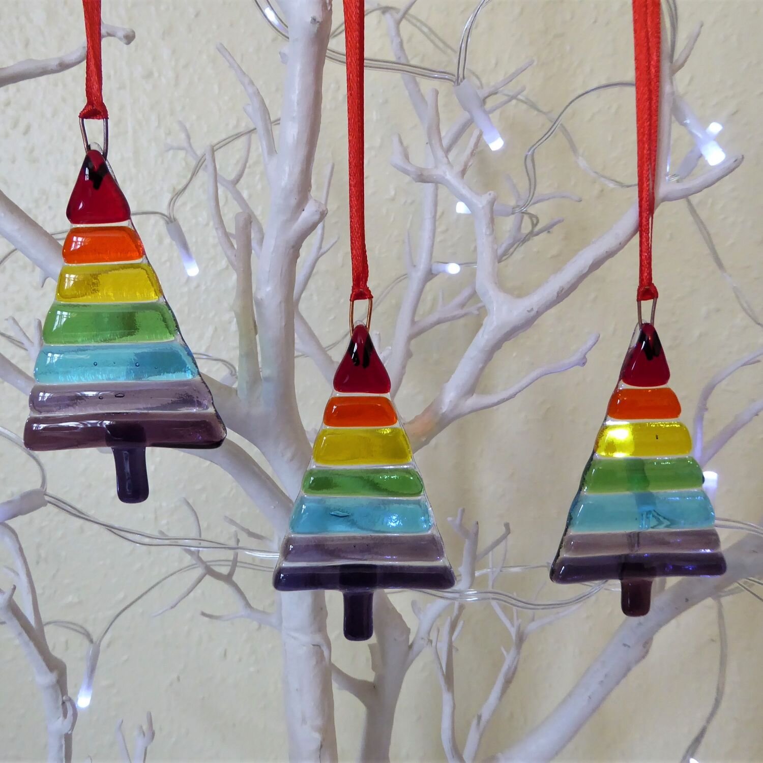  Eva Glass Design fused glass rainbow Christmas trees 