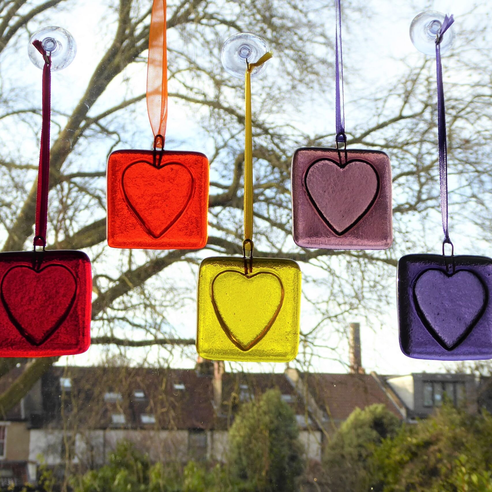 Coloured heart hangings