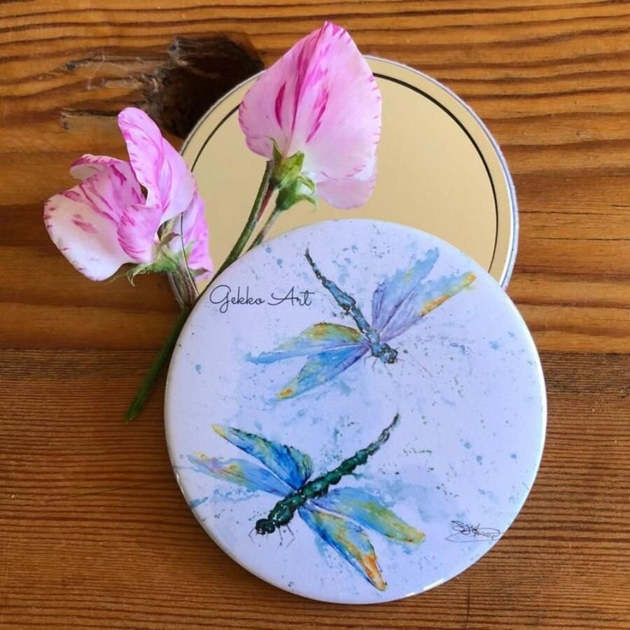 Dragonfly pocket mirror from Gekko Art Watercolours