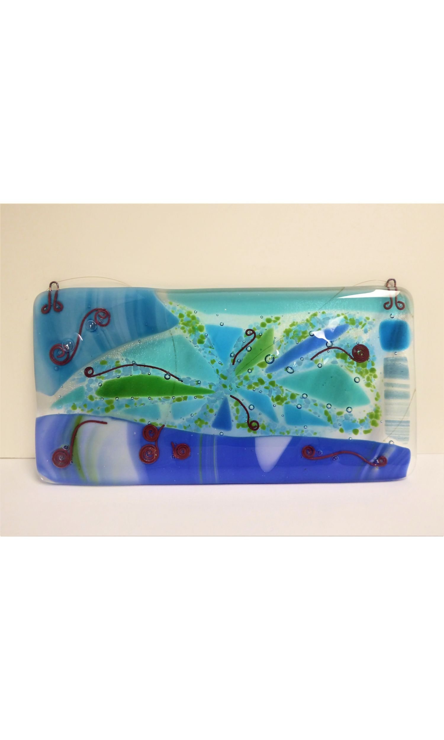 Eva Glass Design blue and green fused glass wall panel