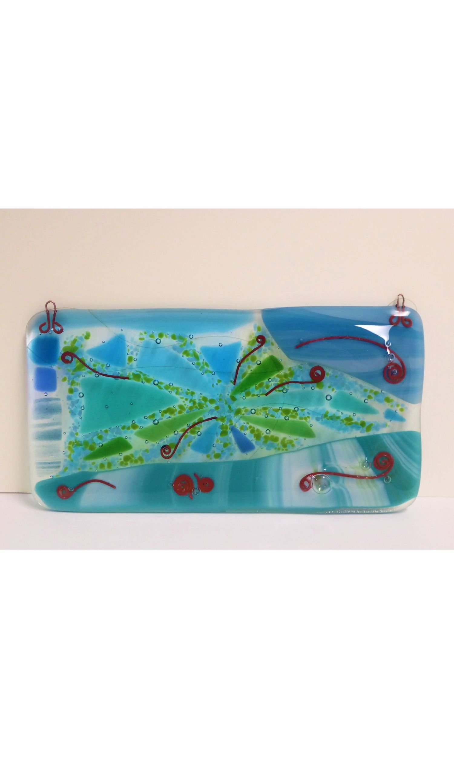Eva Glass Design blue and green fused glass wall panel