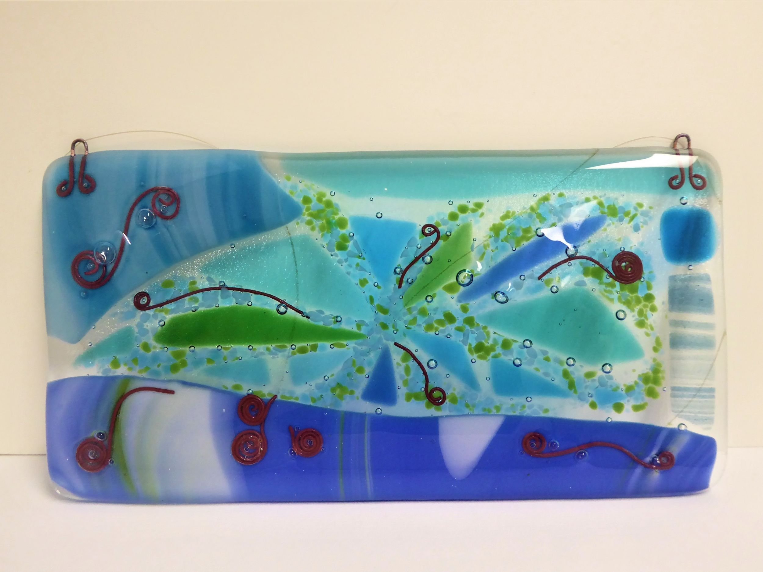Eva Glass Design blue and green fused glass wall panels