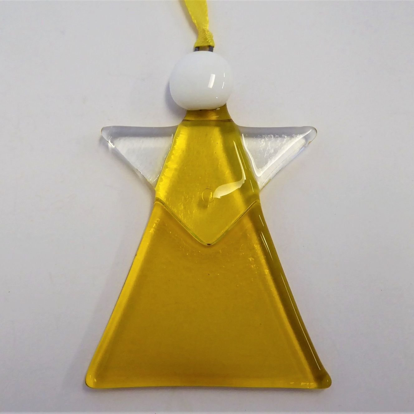  Yellow fused glass angel christmas decoration by Eva Glass Design 