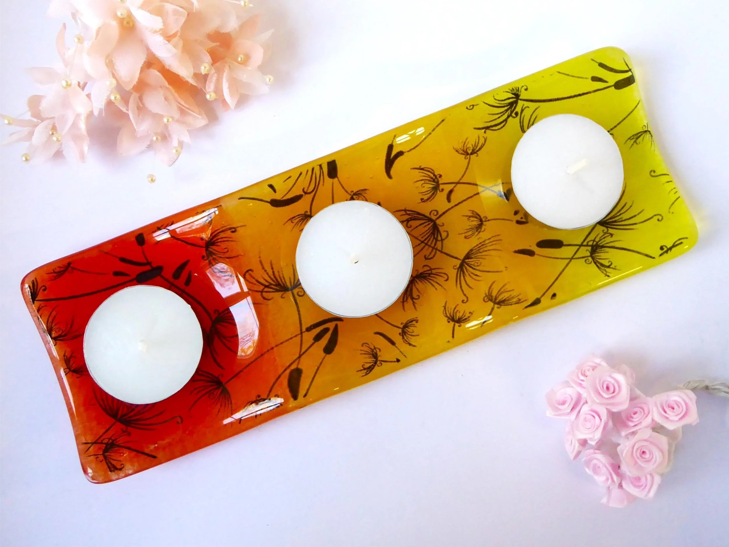Wildflower Meadow Collection sunset dandelion clocks tealight tray