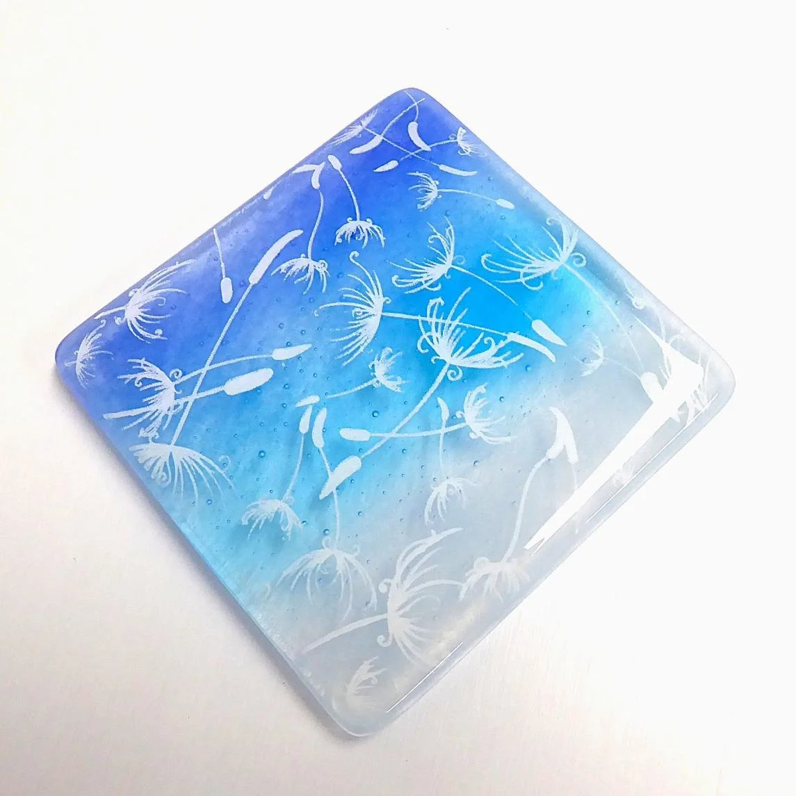Blue dandelion clocks coaster