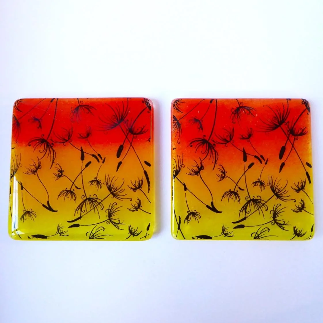 Sunset dandelion clocks coasters