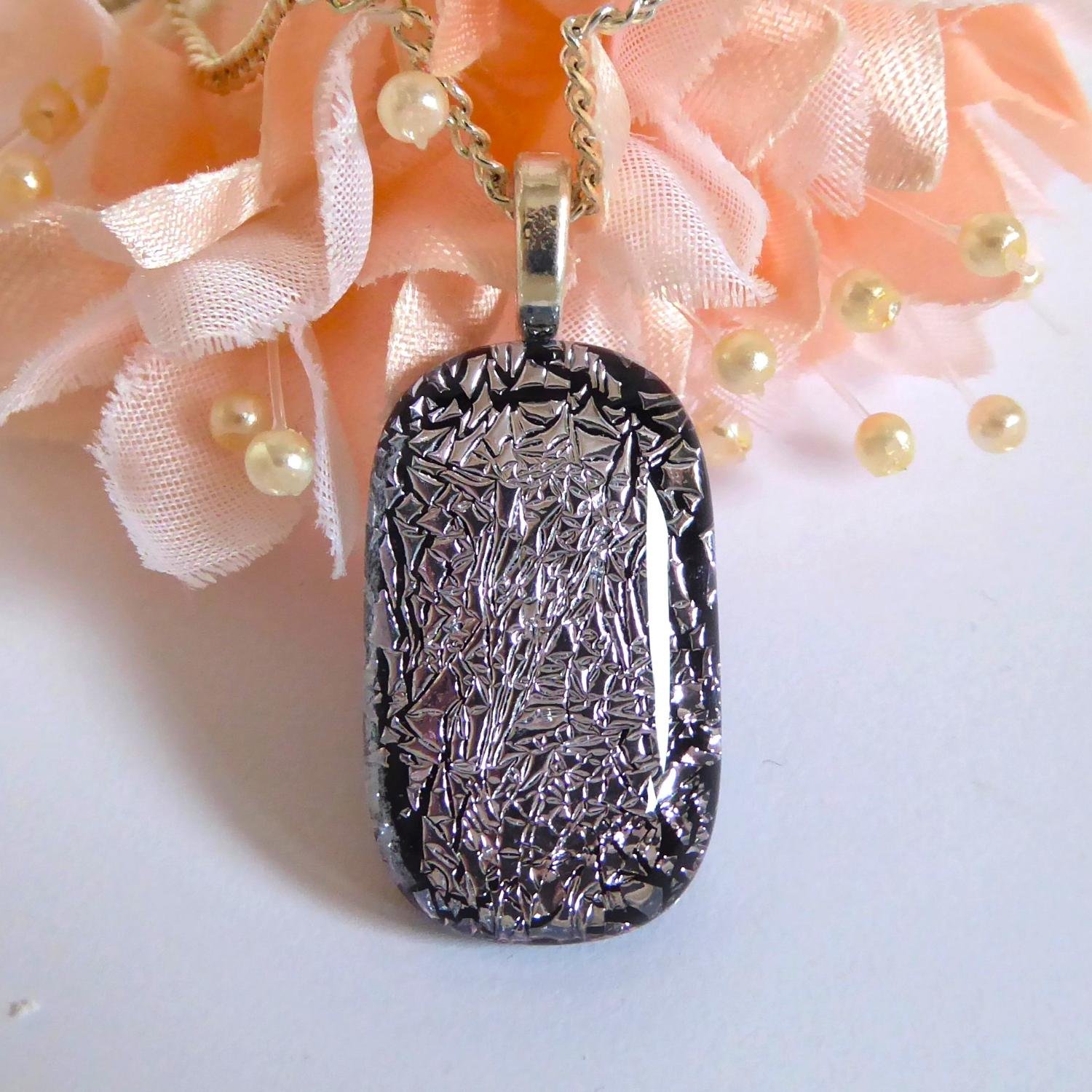  Silver fused glass necklace with chain 