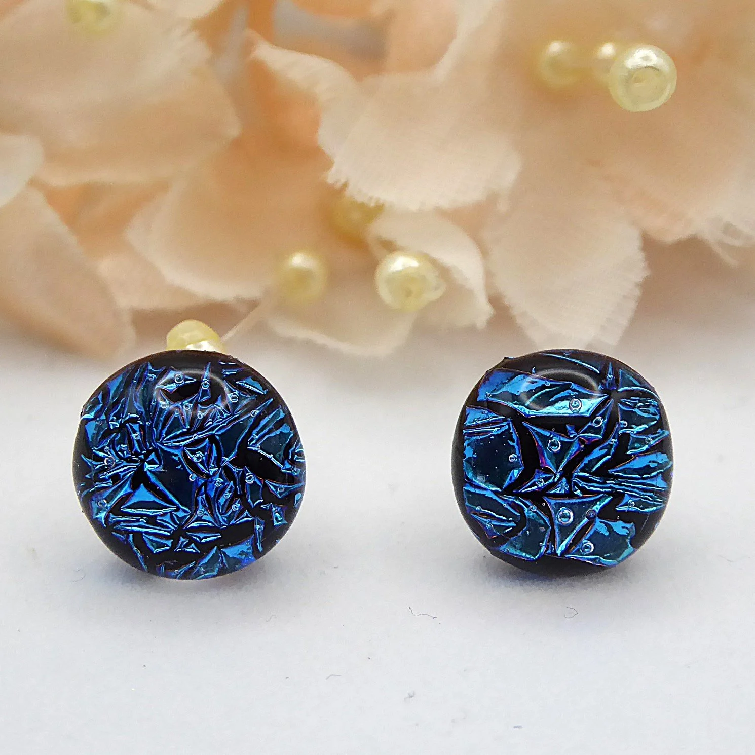  Blue dichroic glass sterling silver studs 