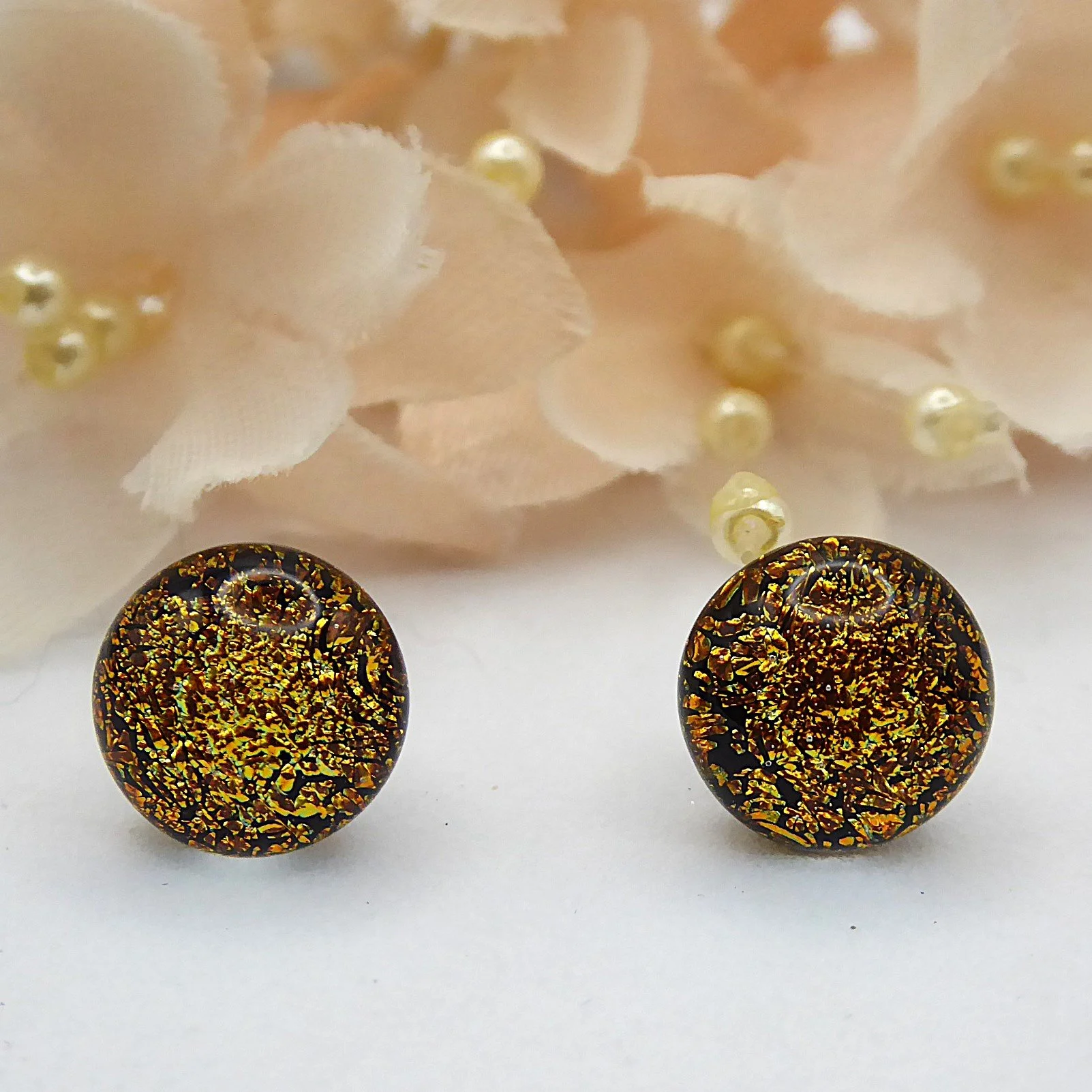  Gold fused glass stud earrings with sterling silver fittings 