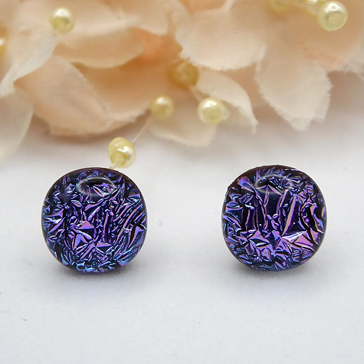  Pale purple fused glass earrings with sterling silver posts and butterflies 