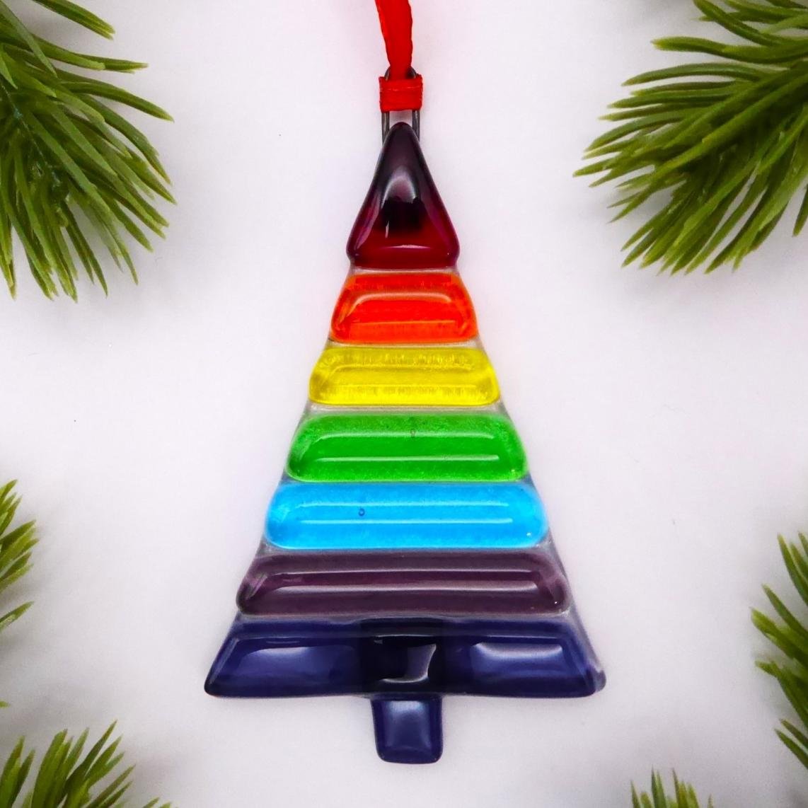  Striped rainbow glass Christmas tree decoration 