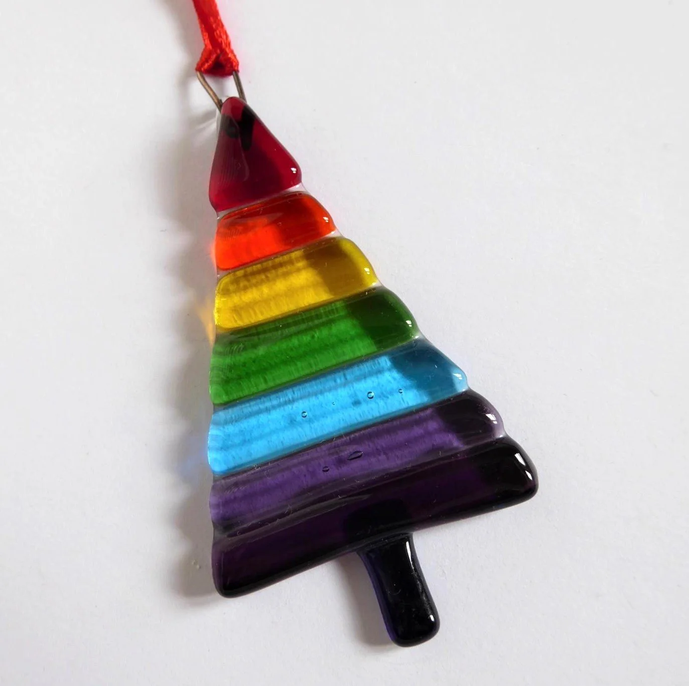  Coloured fused glass Christmas tree with rainbow stripes 