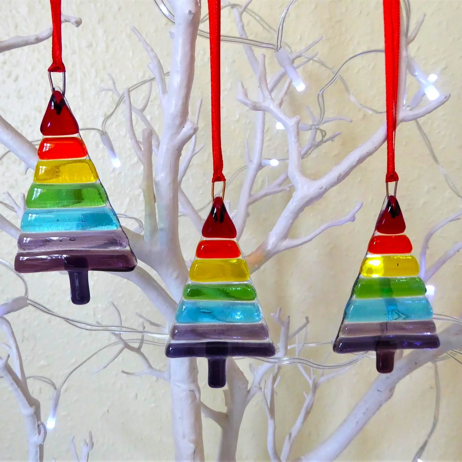  Hanging fused glass rainbow Christmas tree ornaments 