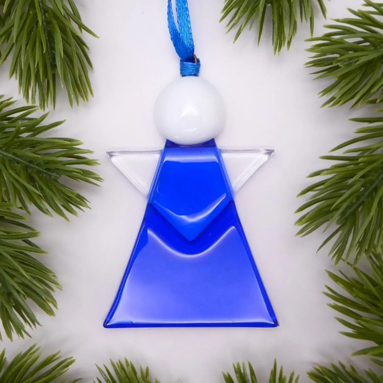  Dark blue angel fused glass Christmas ornament 