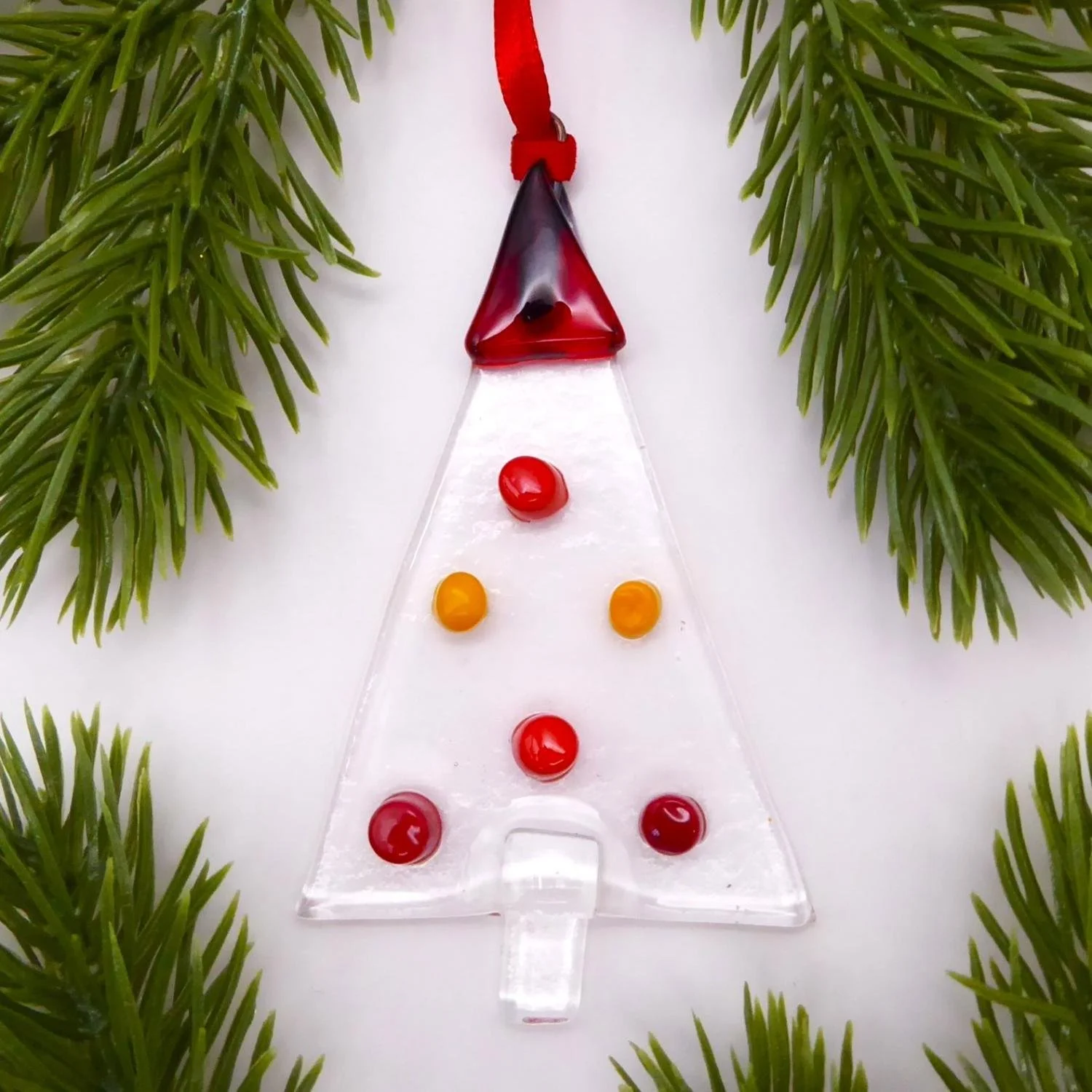  Fused glass Christmas tree with red bauble design 