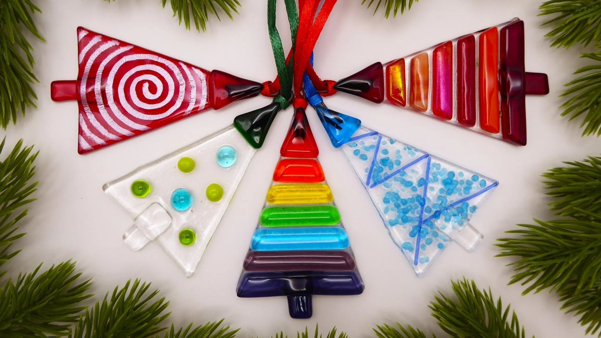Colourful fused glass Christmas decorations
