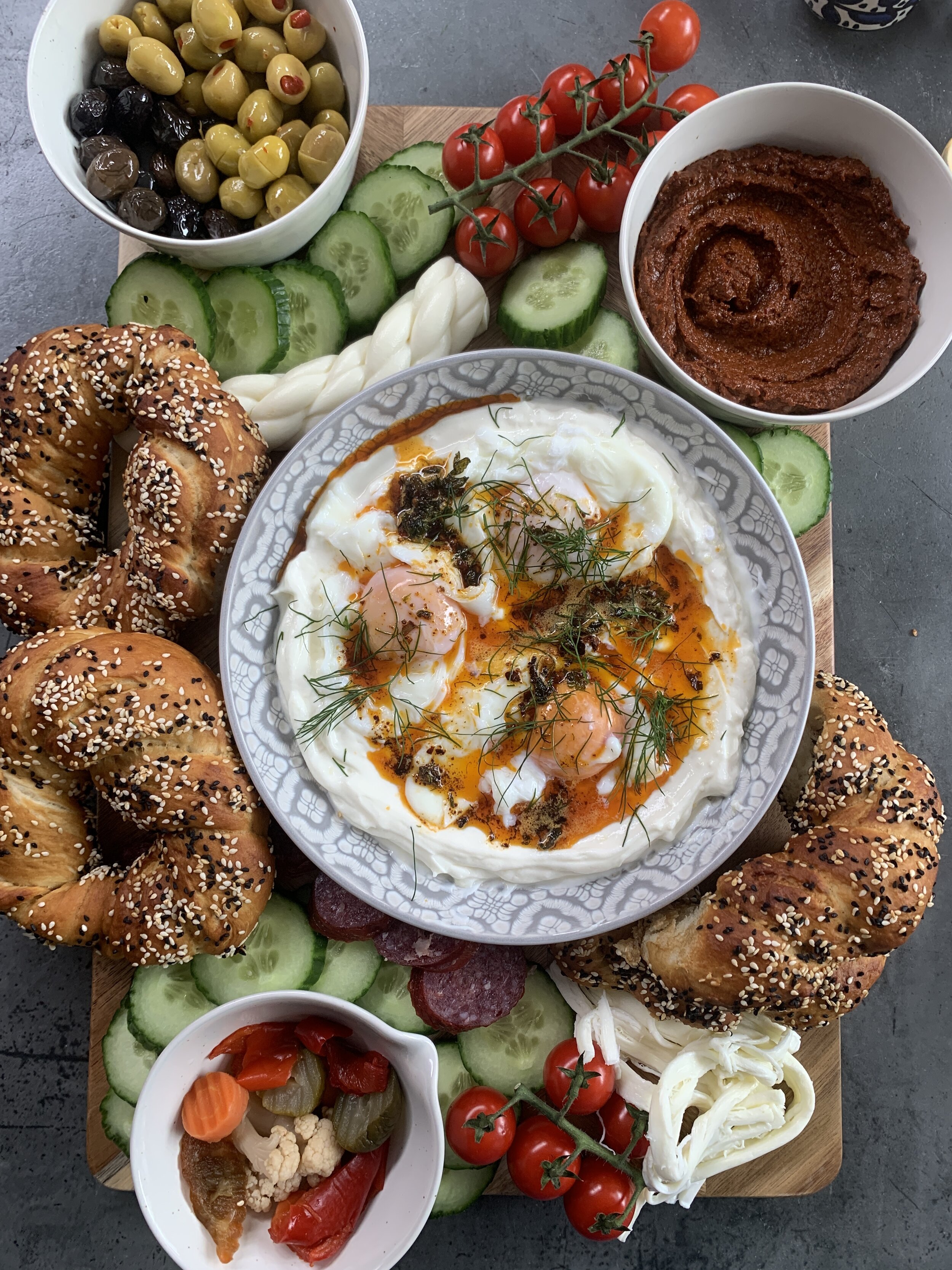 Turkish Breakfast - Cilbir &amp; Simit
