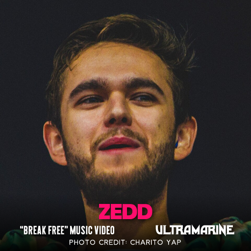 zedd break free ariana grande music video font ultramarine