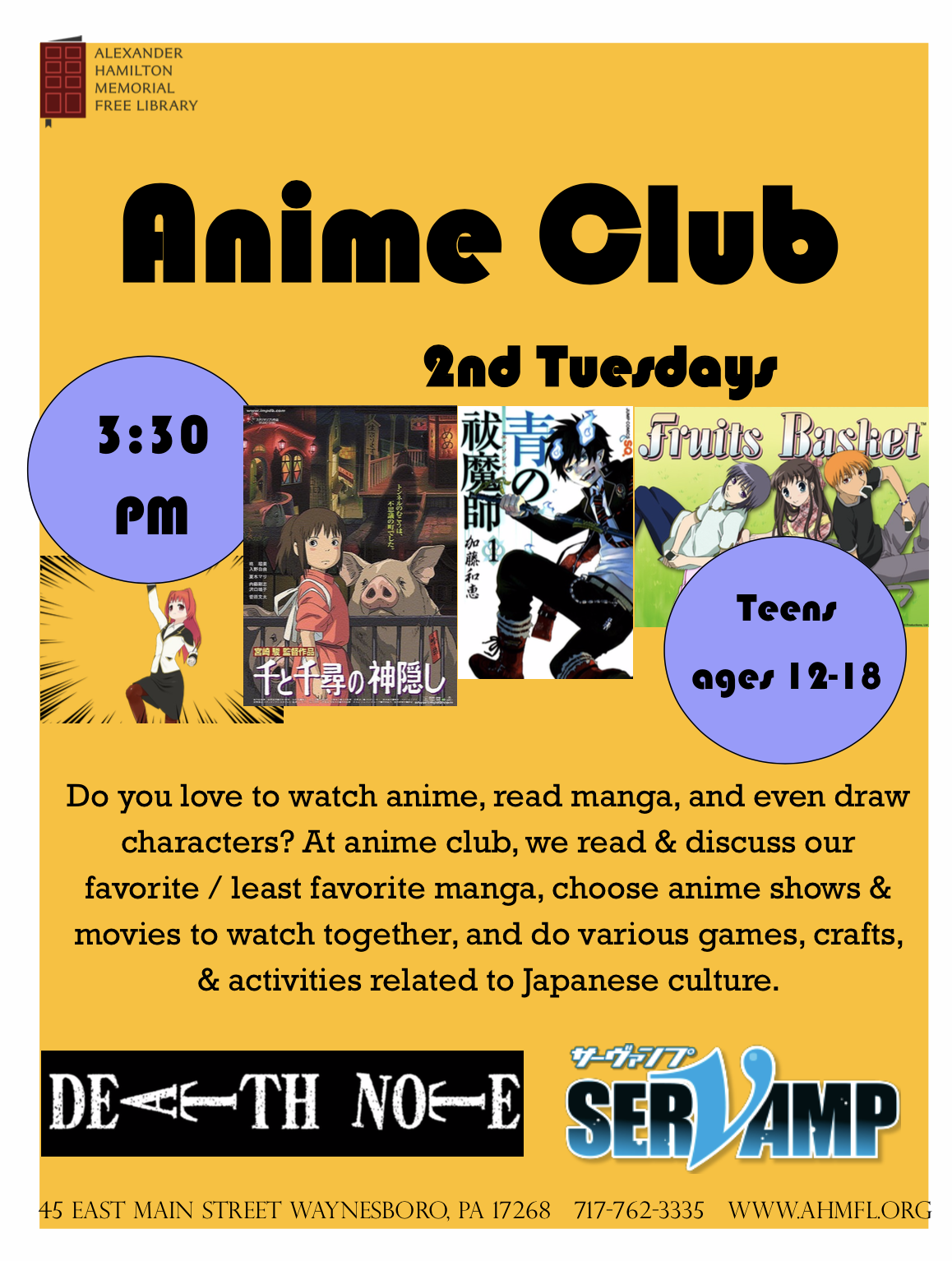 Anime Club — Alexander Hamilton Memorial Free Library