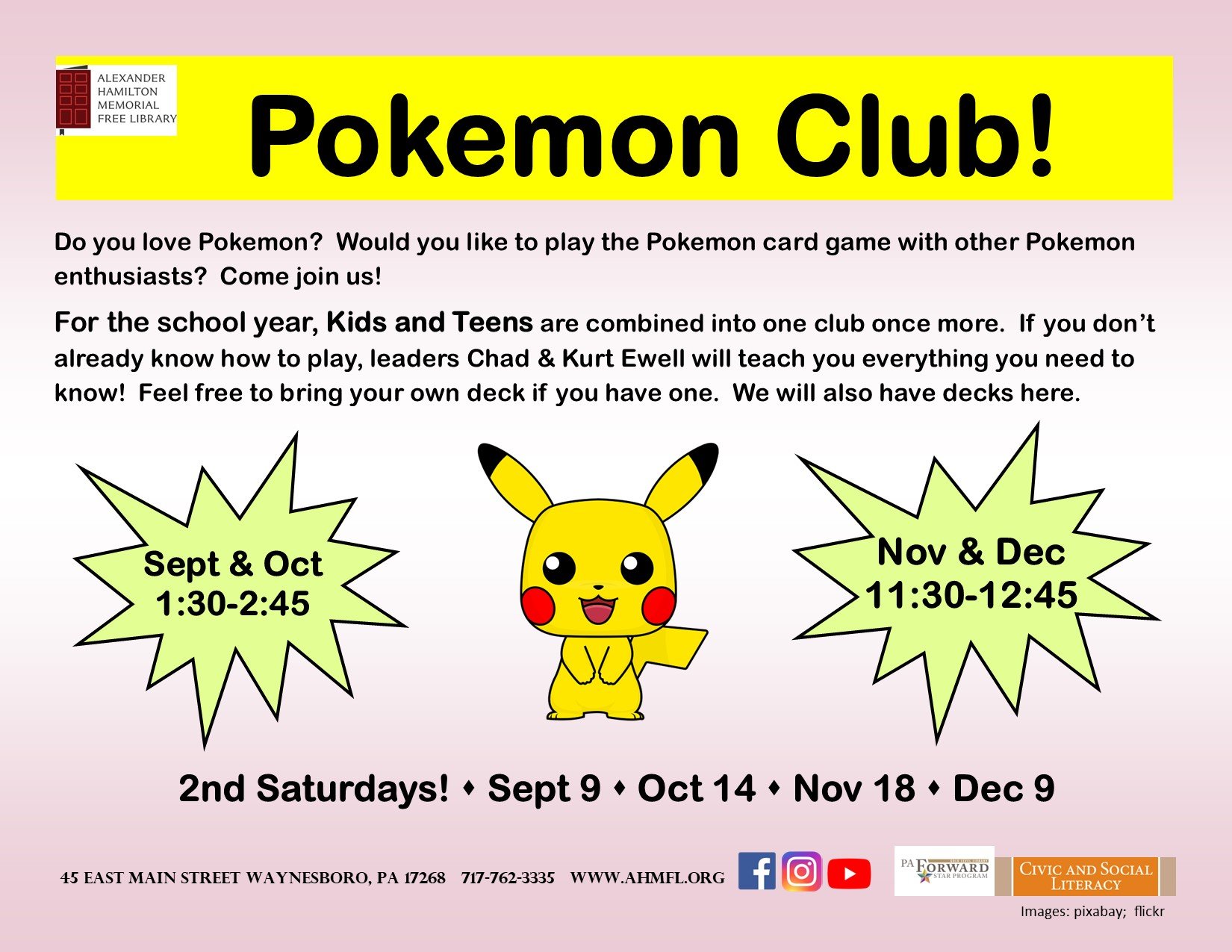 Morristown-Hamblen Library - The next Pokemon Club is on October 11 from  4-5pm! Don't forget to sign up if you haven't already! You can call  423-586-6410 or text 423-301-6882 to sign up
