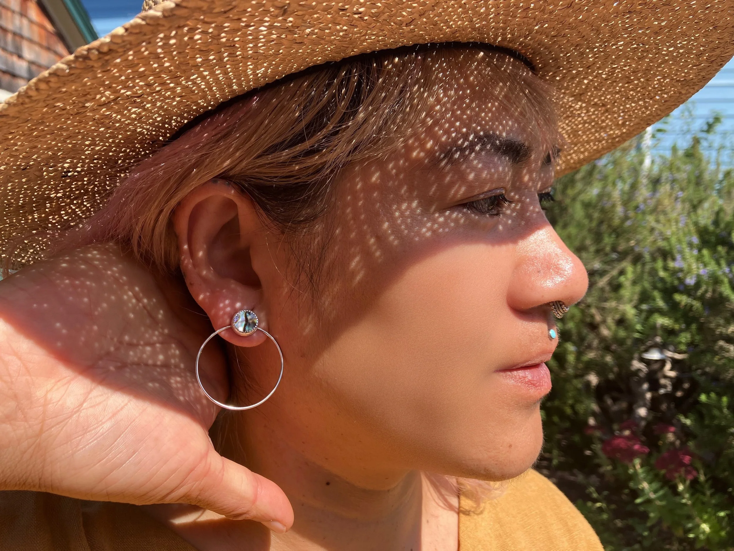 Abalone Silver Hoops