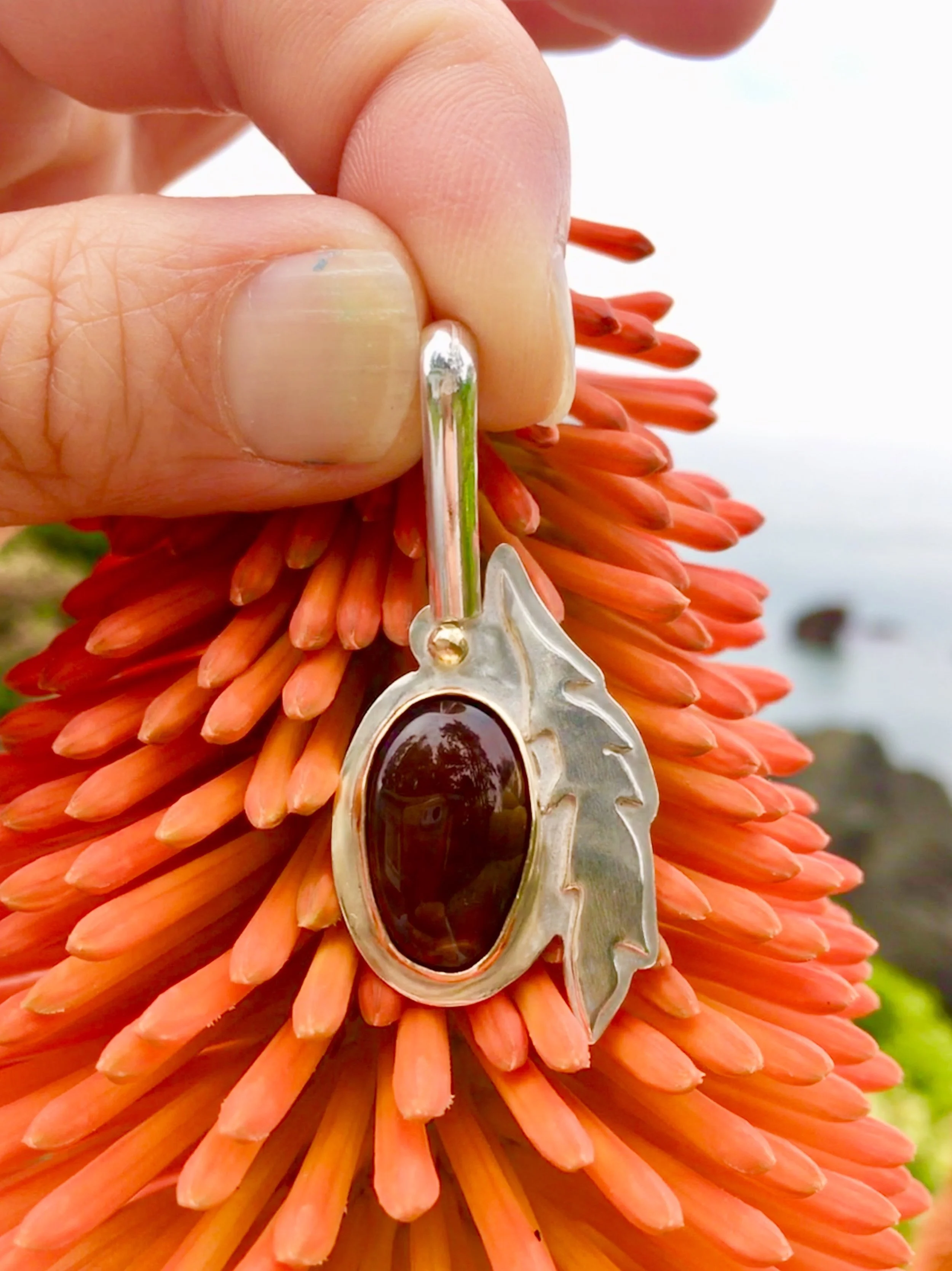 Mexican Fire Opal Mixed Metal Pendant