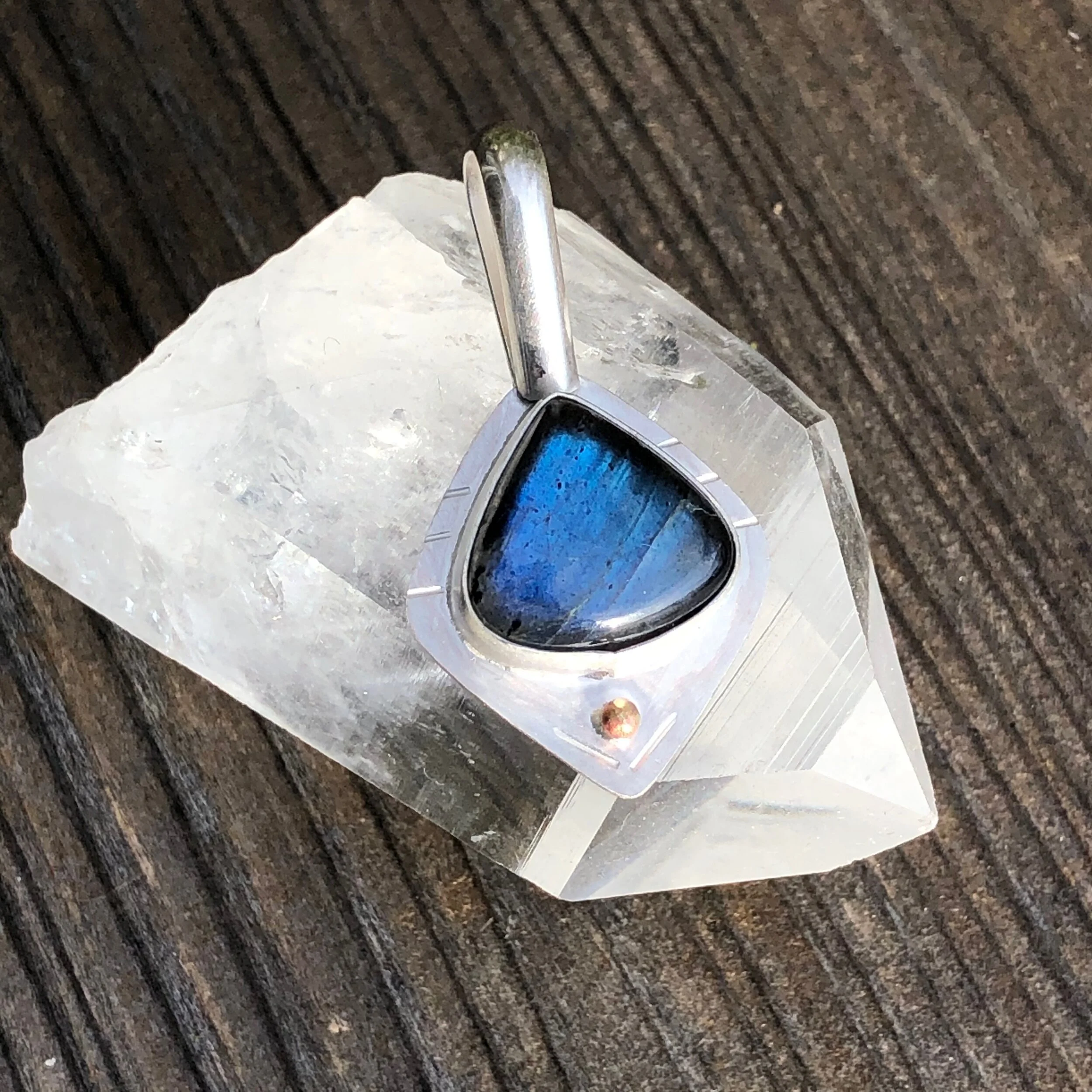 Labradorite and Larimar Mixed Metal Pendant 
