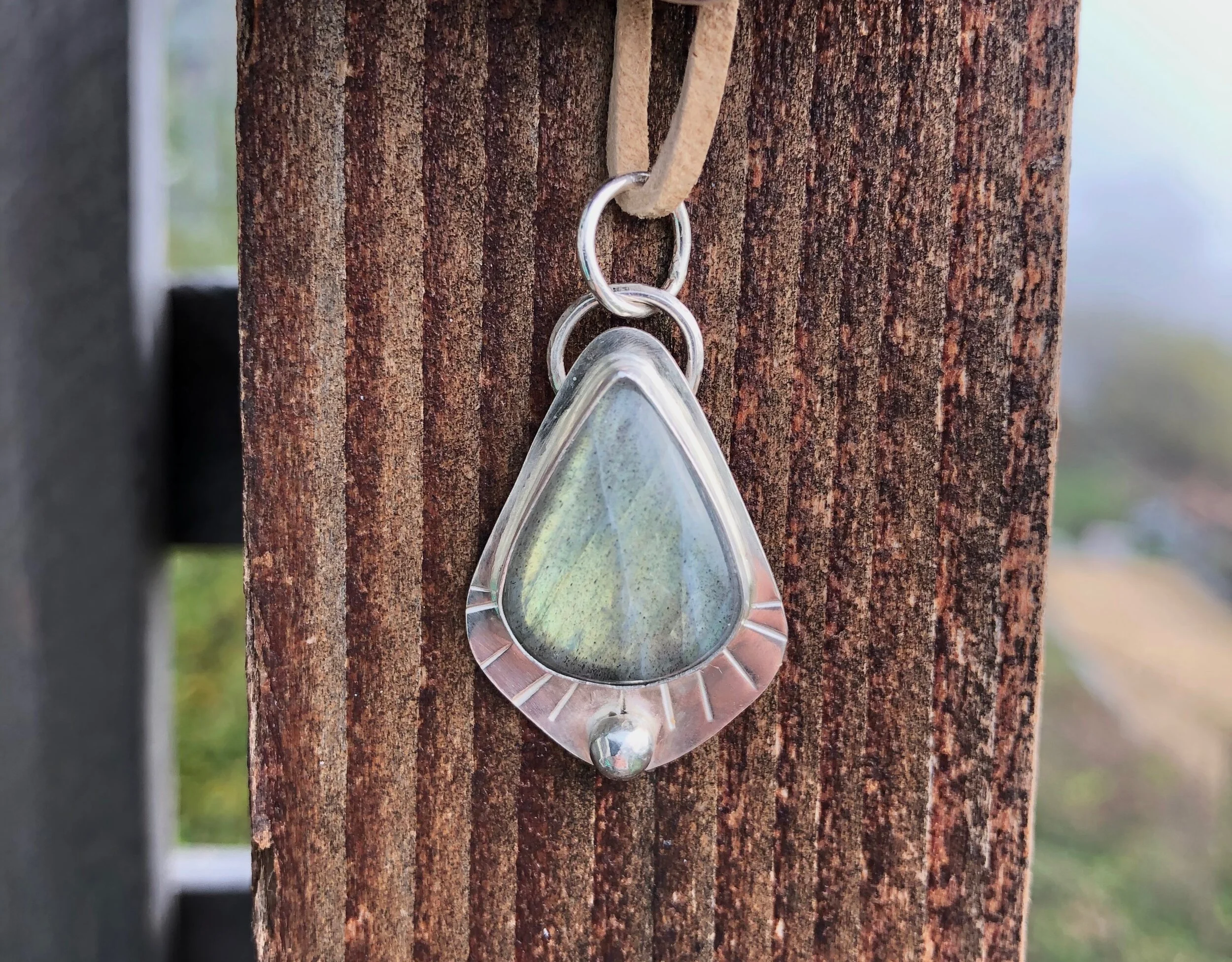 Labradorite Silver Stamped  Pendant