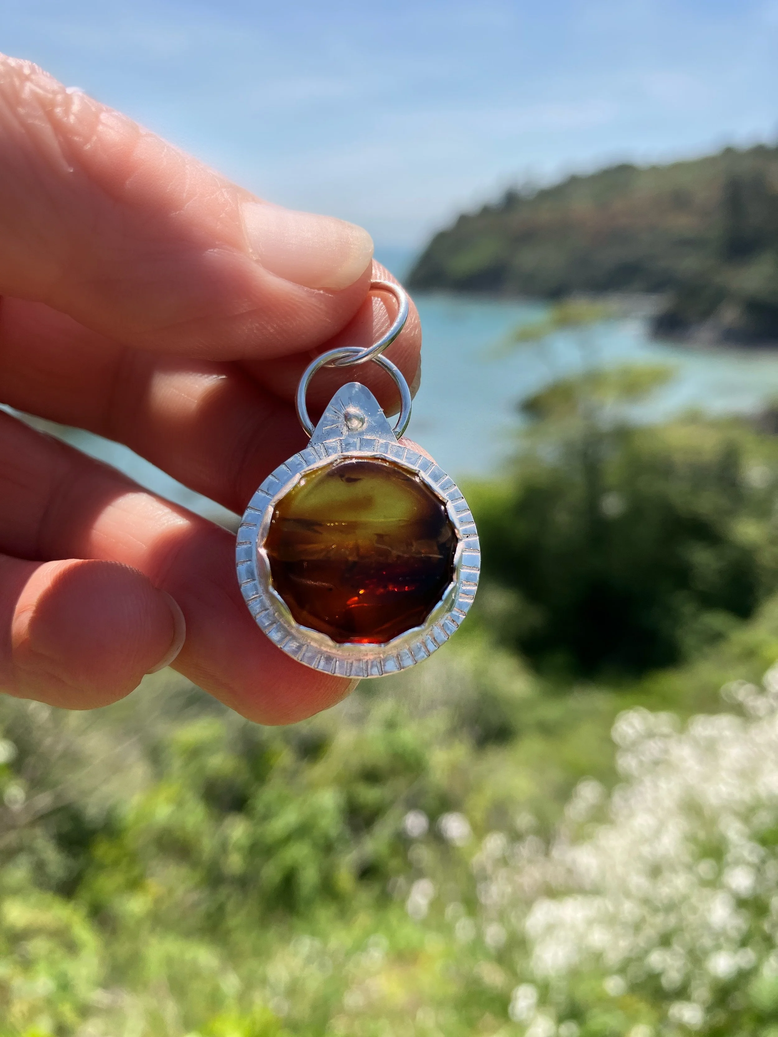 Amber Gem Drop Silver Pendant