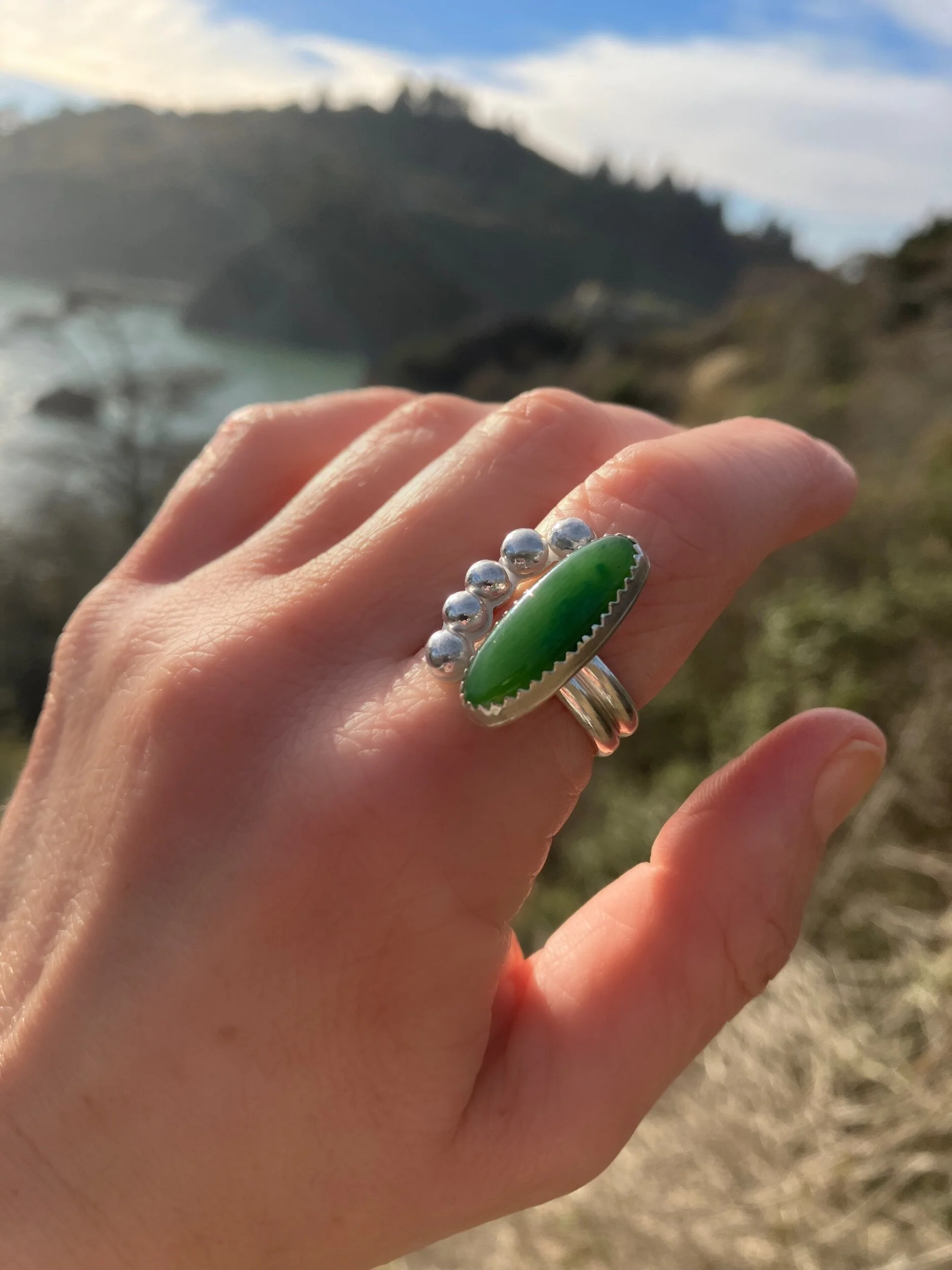 Split Silver Jade Ring