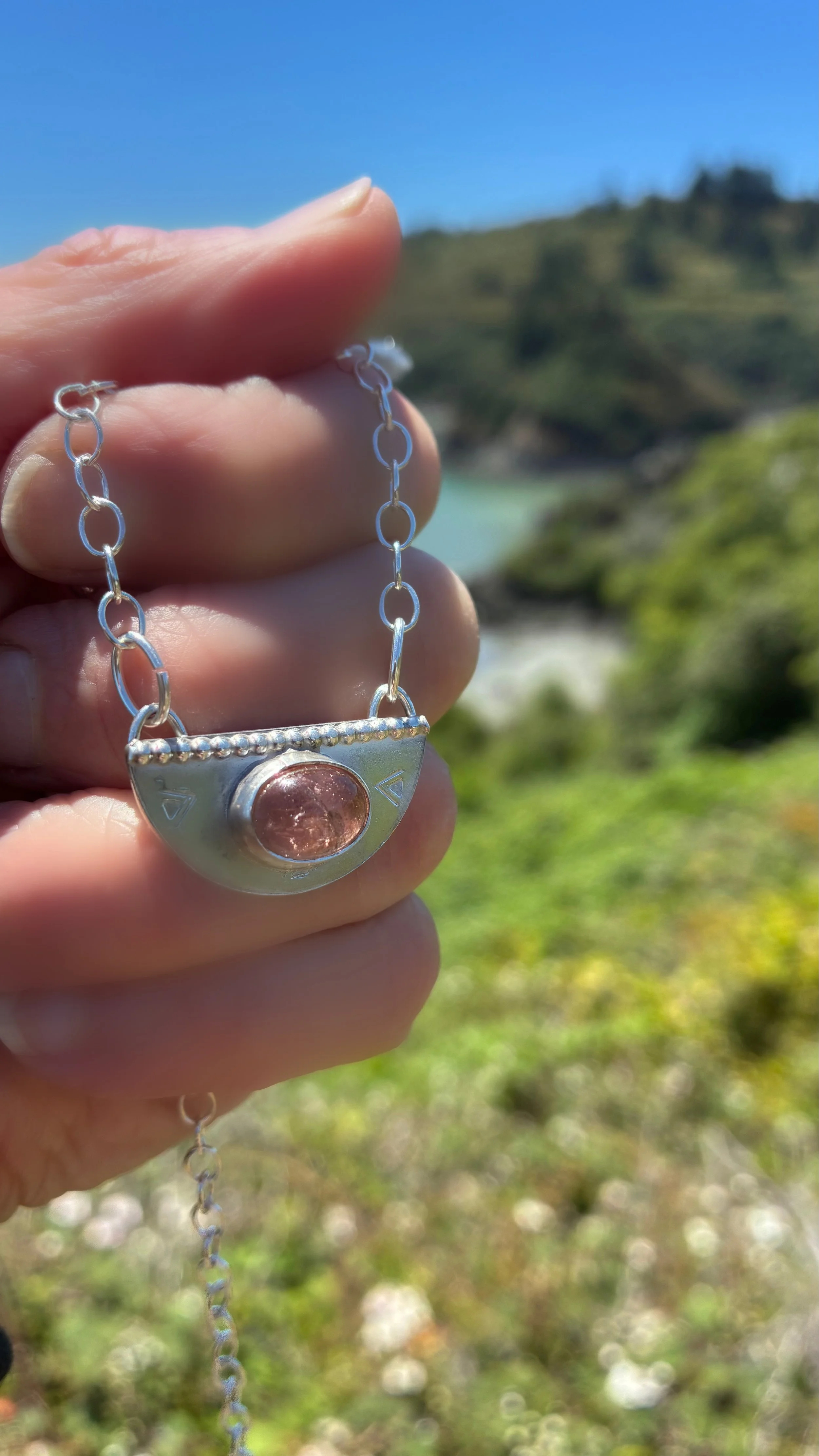 Pink Turmaline silver Pendant side view .jpeg