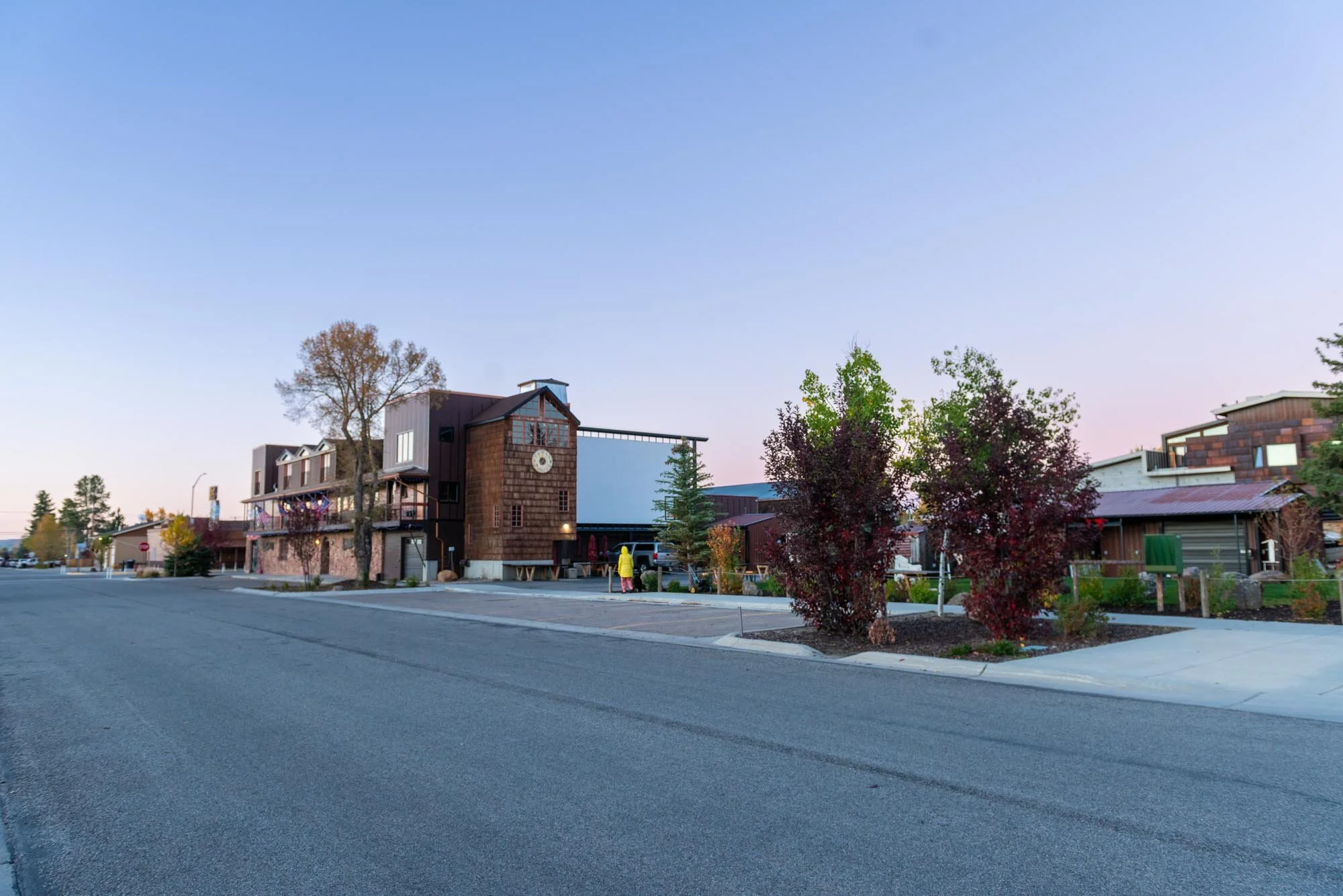 Landscaping and movie screen from N Maybell Avenue
