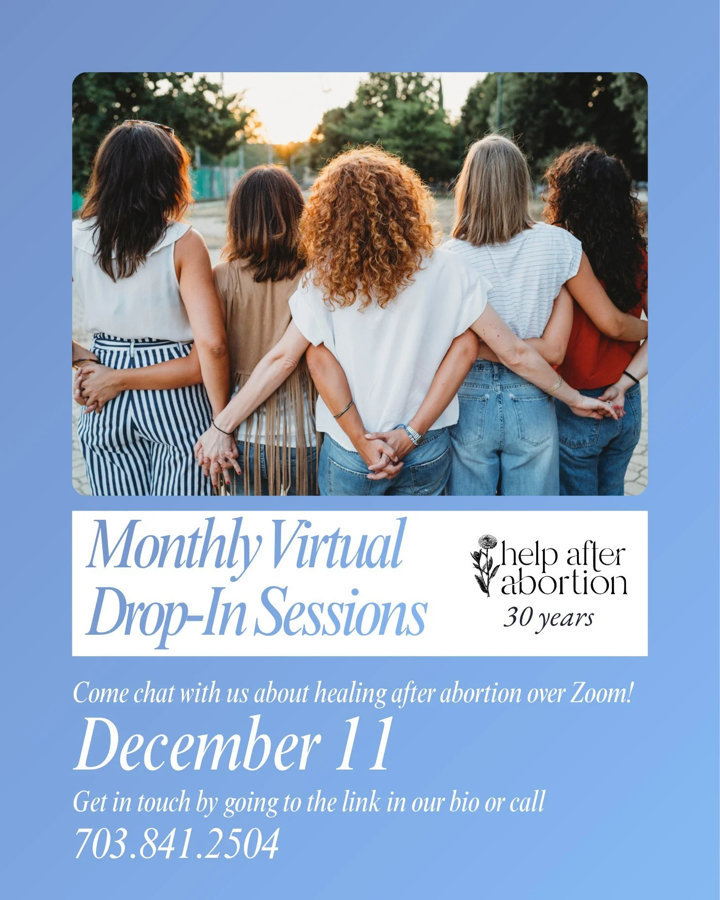 Our last session of the year! Call today and let us know you're coming 🩵 We can't wait to meet you and walk with you.