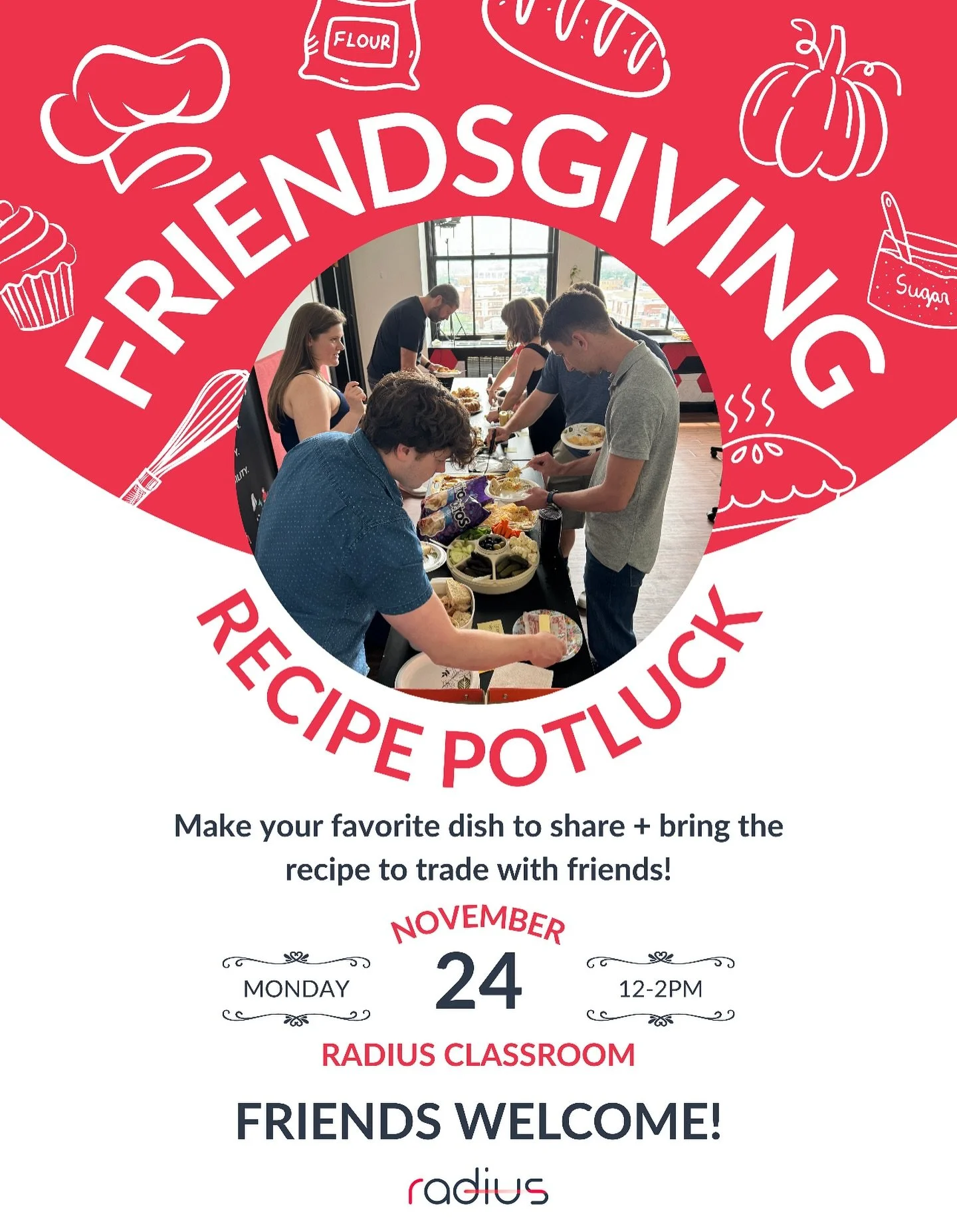 It&rsquo;s potluck time! 🥧🍲🍎

Members and friends, please join us at Radius next week on Monday, November 24th from 12-2pm for a Friendsgiving Potluck! Make your favorite homemade dish to share and also bring the recipe to swap with friends! Try e