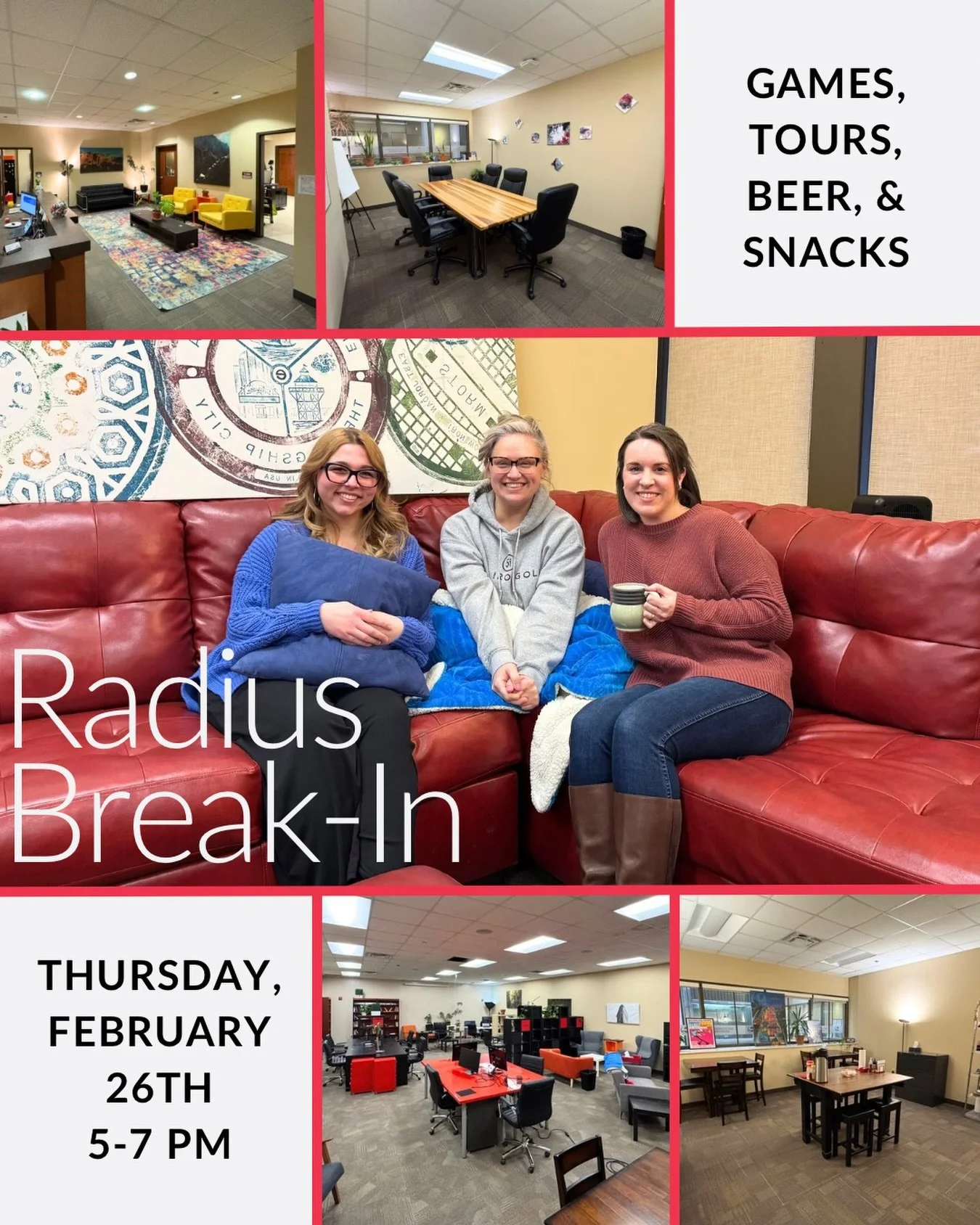 Hey there members + friends! We&rsquo;re breaking in the new space! Come hang out with us; we&rsquo;ll have snacks, beers, and games.🍻🧩

AND we&rsquo;re happy to give tours!🏢🔃

Cya then!👋 :)