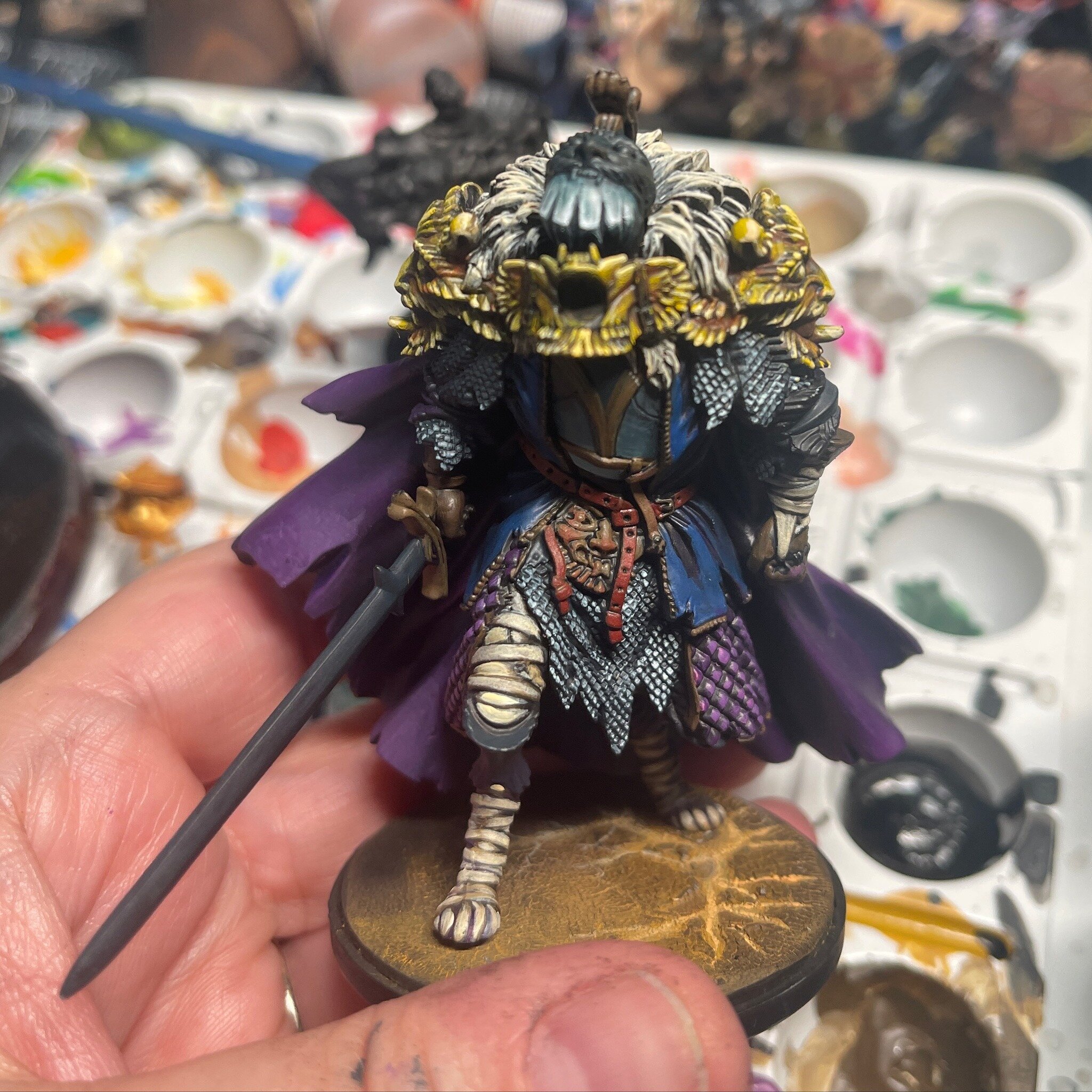 Making headway on the @kingdomdeath Black Knight! It&rsquo;s the first time I&rsquo;ve tried painting this model using Non-Metallic Metals rather than metallic paints. I am using the work of Branislav Babovic as inspiration on the metals go check out