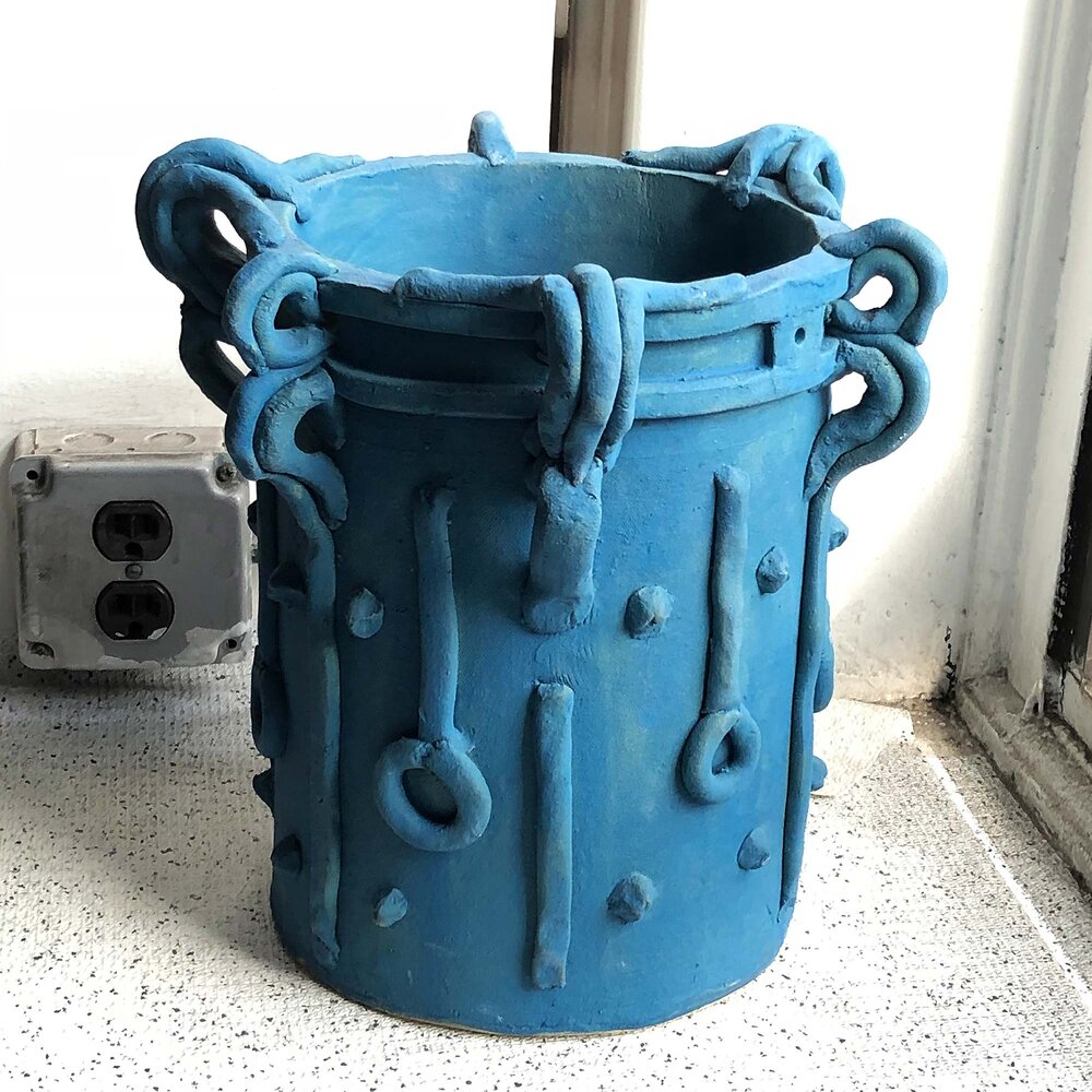 2 Gallon Bucket with Jomon Decoration - teal — Matt Merkel Hess