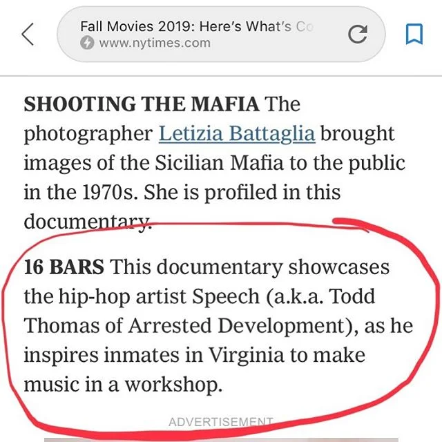 #NYT Fall Preview: Coming soon to theaters in November 2019!

#nyt #theatrical #16barsthefilm #hiphop #musicdocumentary #reentry #recidivism #criminaljusticereform #countryblues #film #documentary