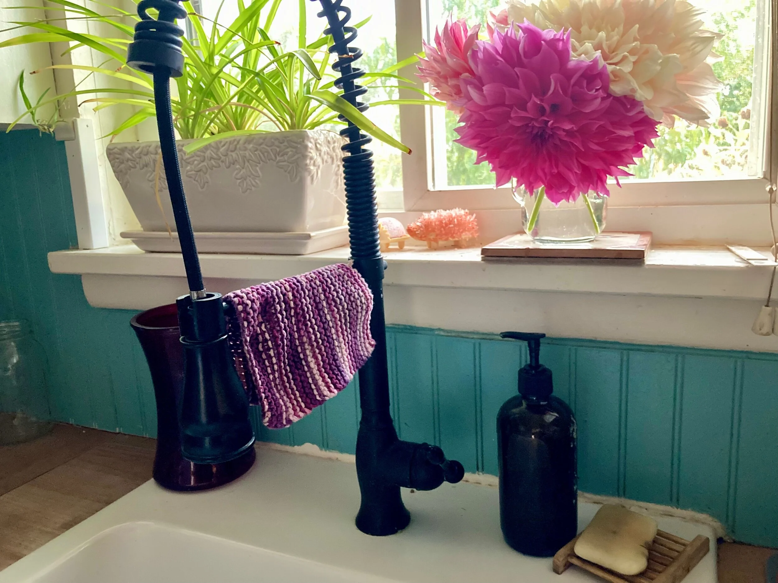 hand knit wash cloth for kitchen or bath2