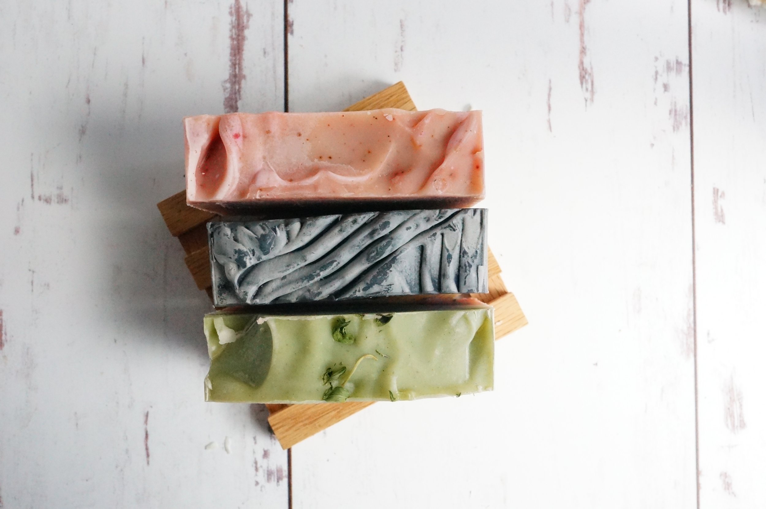 artisan herbal soap gift box. Lavender and tea tree oil soap, grapefruit and cedar wood soap, eucalyptus and lavender soap