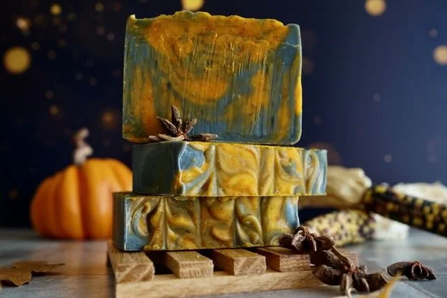 Sweet orange and anise soap stacked on top of one another